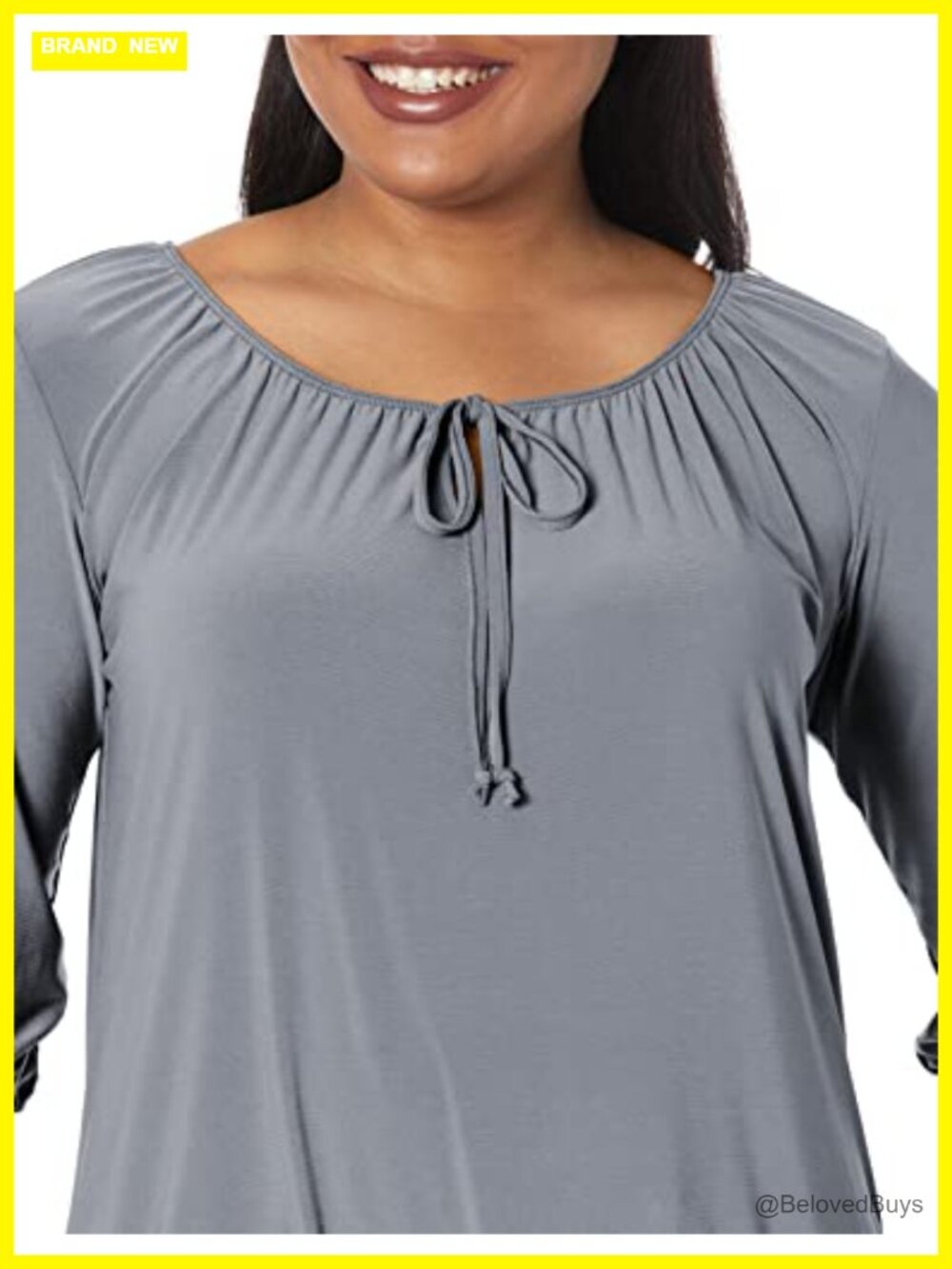 Womens Peasant Top 3/4 Sleeve Keyhole Blouse Relaxed Fit